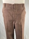 Mens, 1970s, 3 Piece Suit, 34, 30.5, Brown, White, Wool, Pinstripe, Sears And Roebucx, Pants, Bar And Zip Fly, Belt Loops. Two Front Slash Pockets And Two Welt Pockets In Back