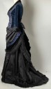 Women, 1890PeriodWestern, Skirt, 6 , 8, Black, Satin, Polyester, Solid, MTO Revenna, 6 Panel, Floor Length With Train, Box Pleat, Self Ruffle Along Edge With Crochet Lace Detail, Horizontal Pin Tuck Along Bottom Edge, Drawstring Waist, With Grosgrain Ribbon, Hook And Eye Closure In Back, Excellent
